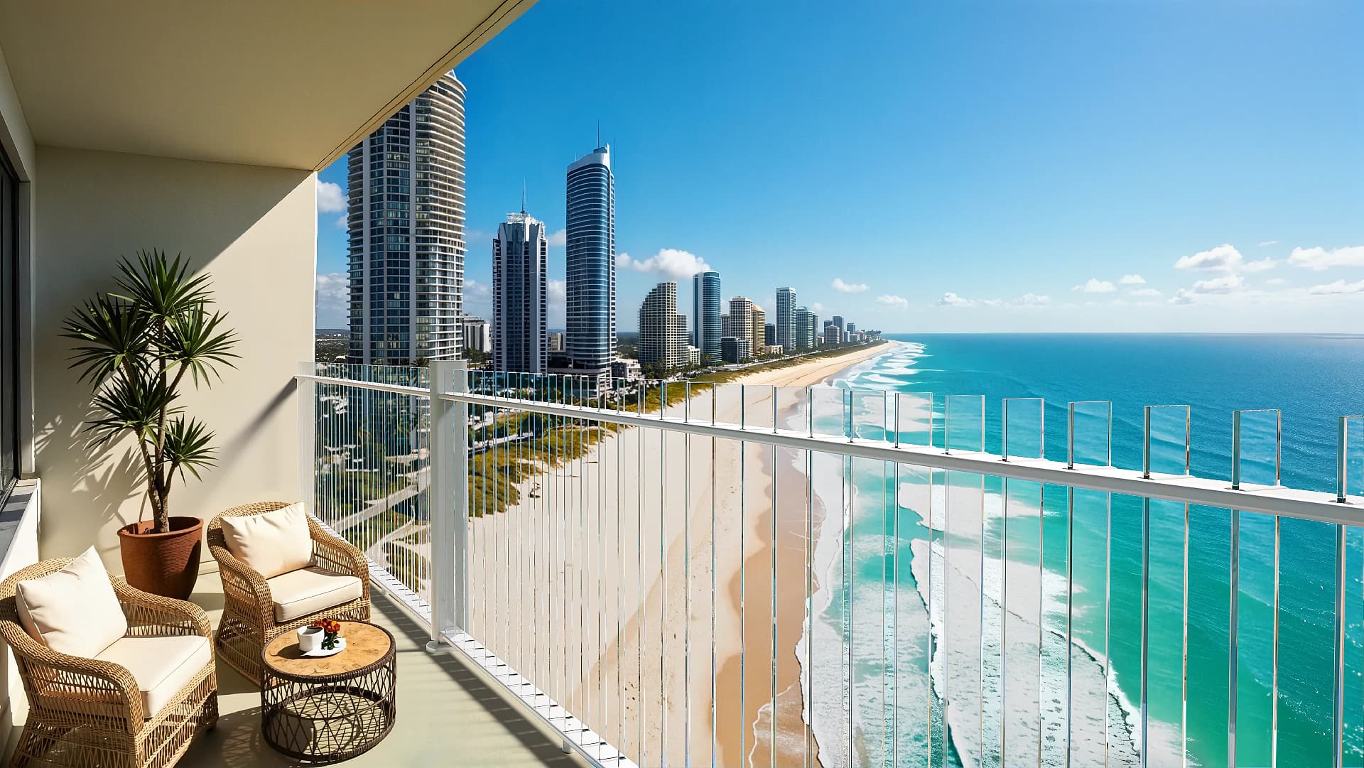 White Flo Glass balustrade with coastal view